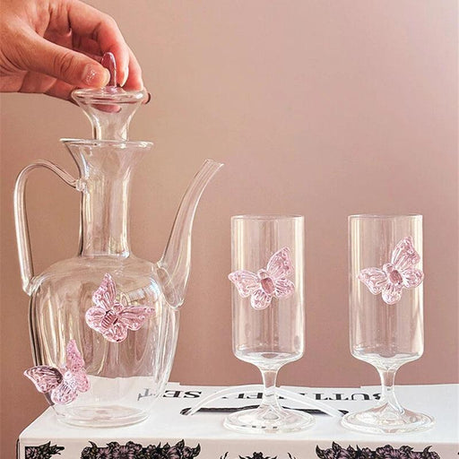 Delightful Pink Butterfly Glass Tea Set - The Ultimate Gift for Romantic Tea Lovers