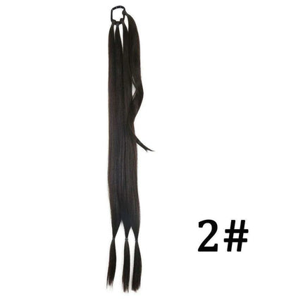 Chic Braided Ponytail Extension Set - Black & Brown Heat-Resistant Synthetic Hair Tie