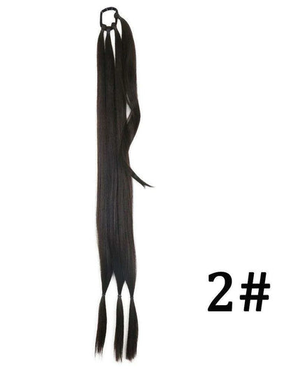 Chic Braided Ponytail Extension Set - Black & Brown Heat-Resistant Synthetic Hair Tie