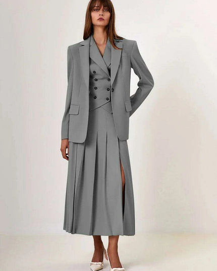 Sophisticated Autumn Women's Two-Piece Vest and Pleated Skirt Ensemble