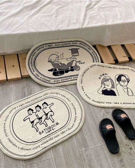 Whimsical Cartoon Plush Bathroom Rug Set with Anti-Slip Backing