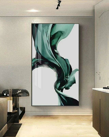 Vibrant Green Silk Abstract Canvas Artwork - Contemporary Wall Decor