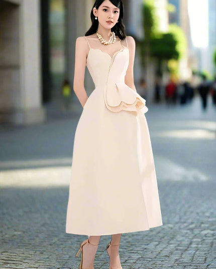 Elegant Apricot Velvet A-Line Slip Dress with Wave Hem Detail