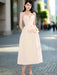 Elegant Apricot Velvet A-Line Slip Dress with Wave Hem Detail