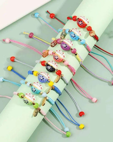 Vibrant Adjustable Lucky Cat Charm Bangles - Playful Rope Bracelets for Women and Girls, Ideal Gift for Prosperity