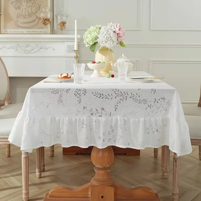 Hexagram French Retro Lace Tablecloth - Ruffled Design, Light Luxury