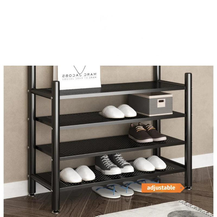 Modern Entryway Organizer with Hooks - Stylish Storage Solution for Shoes and Coats