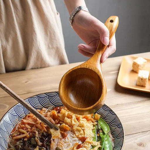 Handmade Vintage Wooden Soup Ladle - Elegant Kitchen Dining Essential