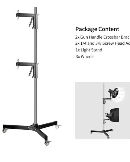 Adjustable Height Gun Grip Light Stand with Wheels and Tripod - LED Softbox Support