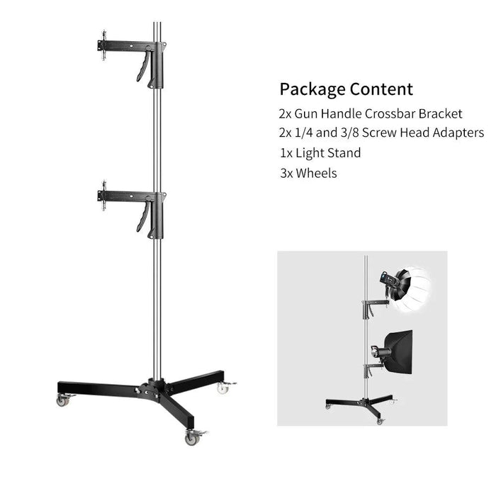 Adjustable Height Gun Grip Light Stand with Wheels and Tripod - LED Softbox Support