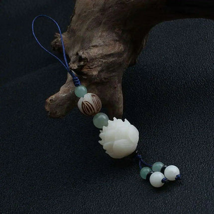 Bodhi Root Fortune Cat Paw Keychain - Traditional Chinese Lucky Amulet