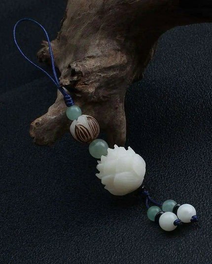 Bodhi Root Fortune Cat Paw Keychain - Traditional Chinese Lucky Amulet