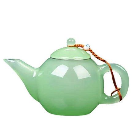 Elegant Green Jade Porcelain Tea Set with Glass Teapot - Perfect for Tea Lovers and Gatherings