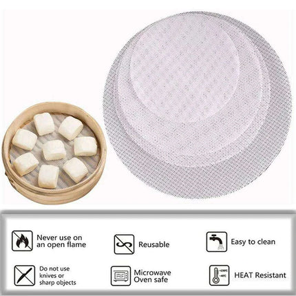 10-Pack Reusable Non-Stick Silicone Steamer Liners for Easy Cooking - Round Mats and Kitchen Accessories