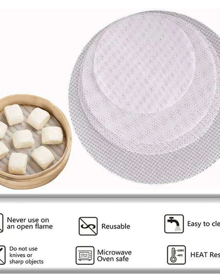 10-Pack Reusable Non-Stick Silicone Steamer Liners for Easy Cooking - Round Mats and Kitchen Accessories