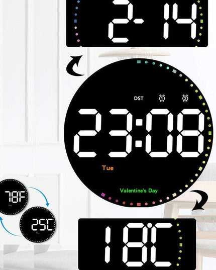 Vibrant 10-Inch LED Wall Clock with Remote, Temperature Readout, and Dual Alarm Features - Stylish Home Décor Timepiece