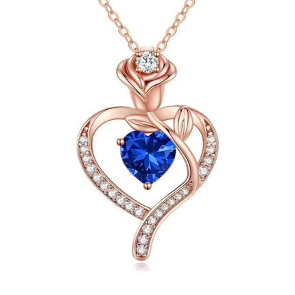 Tiffmet Rose Zircon Heart Pendant Necklace - Elegant Gift for Her