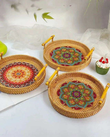 Elegant Handwoven Rattan Serving Tray with Wooden Handles for Stylish Hosting