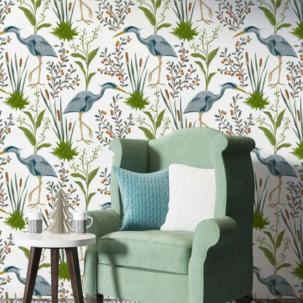 Heron & Leaf Vintage Wallpaper — Peel & Stick or Traditional, 50cm × 300cm | Très Élite