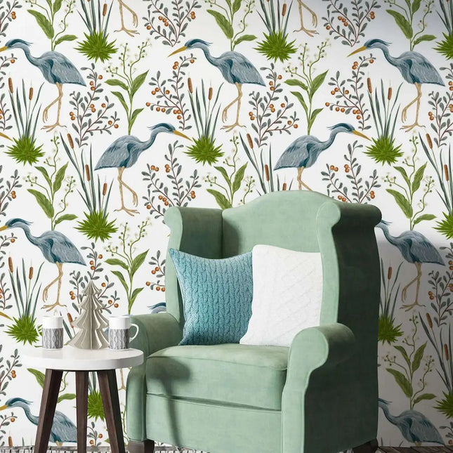 Heron & Leaf Vintage Wallpaper — Peel & Stick or Traditional, 50cm × 300cm | Très Élite