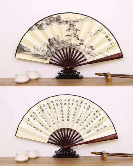 Vintage Silk Folding Fan with Bamboo Handle - Stunning Handheld Accessory for Celebrations and Home Sophistication