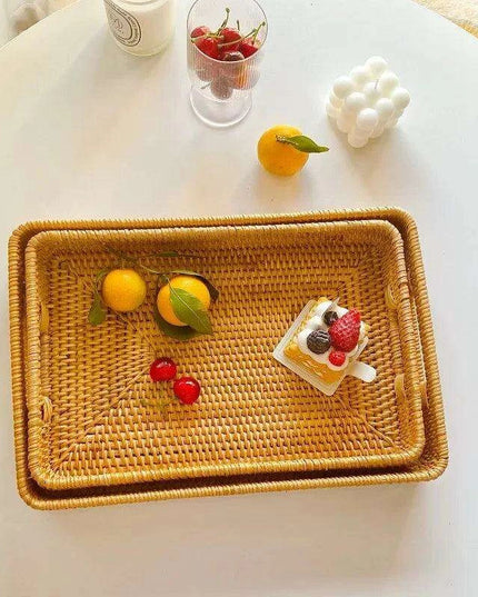 Artisan Woven Rattan Storage Tray for Fruits, Vegetables, and Tea