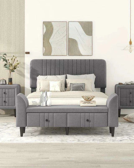 Elegant Green Gray Full Size Upholstered Bedroom Set with Stylish Storage Solutions