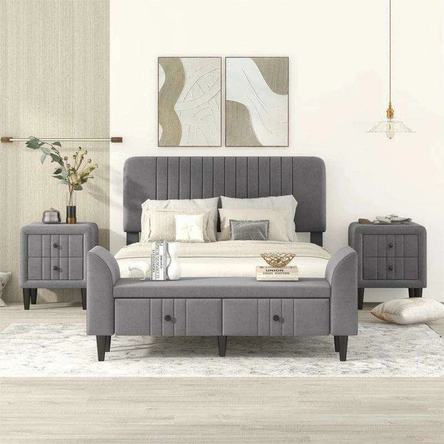 Elegant Green Gray Full Size Upholstered Bedroom Set with Stylish Storage Solutions
