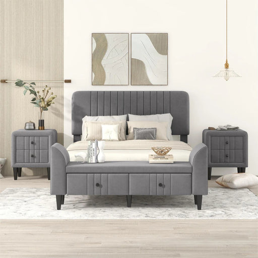 Contemporary 4-Piece Full Size Upholstered Bedroom Set - Green Gray Combination