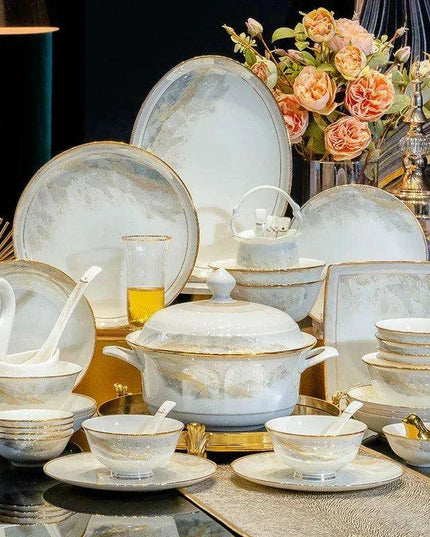 Elegant White Korean Ceramic Dinnerware Set for Refined Dining