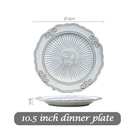 Vintage Baroque Embossed Ceramic Plate Collection - Set of 4 for Elegant Dining