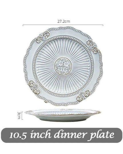 Vintage Baroque Embossed Ceramic Plate Collection - Set of 4 for Elegant Dining
