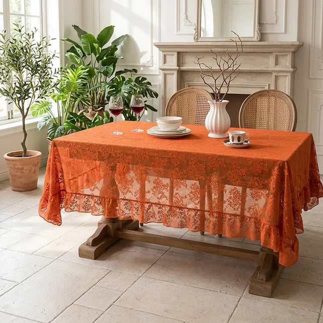 French Embroidered Lace Tablecloth – Floral Hollow, 6 Colours