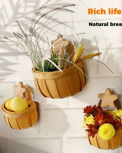 Charming Bamboo Wall-Mounted Basket for Scallions, Ginger, and Garlic Storage