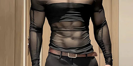 Men's Sheer Mesh Off Shoulder T Shirt See Through Long Sleeve Slim Fit Muscle Tees Nightclub Party Wear Sexy Clubwear Tops S-2XL mens-sheer-mesh-off-shoulder-t-shirt-see-through-long-sleeve-slim-fit-muscle-tees-nightclub-party-wear-sexy-clubwear-tops-s-2xl