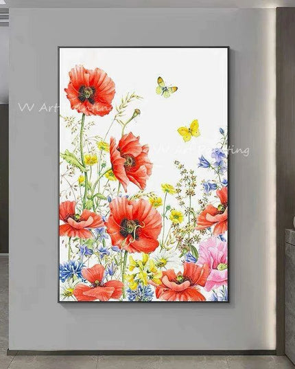Enchanting Handcrafted Red Floral Oil Painting for Chic Home Interiors