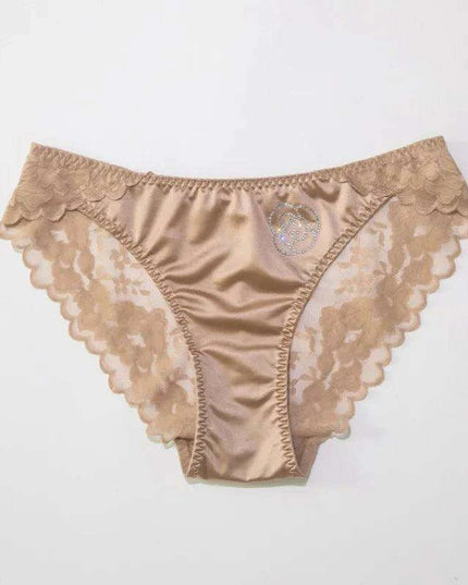 Luxe Sheer Lace Hipsters with Sparkling Rhinestones - Premium Satin Silk Seamless Comfort Briefs
