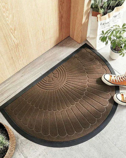 Superior Slip-Resistant Black and Gray Half Moon Outdoor Entryway Rug