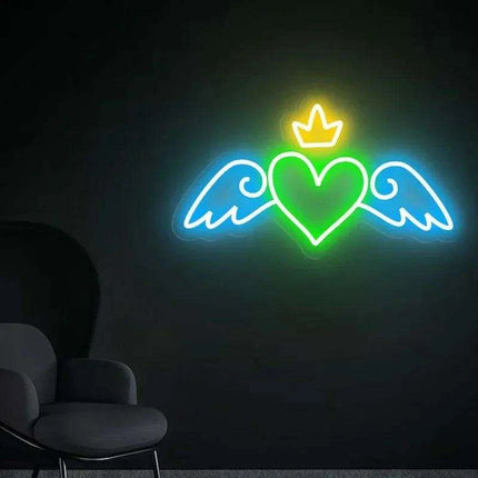 Personalized Angel Heart Neon LED Sign - Customizable Room Decor & Gift for Girls