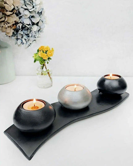 Set of 4 Modern Black & Gray Concrete Candle Holders with Sleek Base - Chic Home Accent for 2022