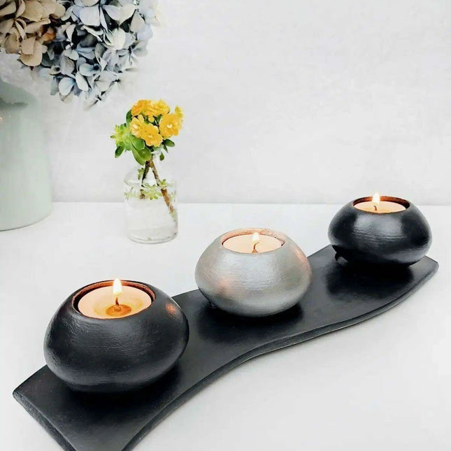 Set of 4 Modern Black & Gray Concrete Candle Holders with Sleek Base - Chic Home Accent for 2022