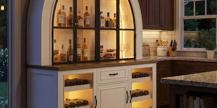 H Arched Wine Bar Cabinet with LED Light, Liquor Cabinet with Wine Racks amp Countertop, Kitchen Pantry Cupboard with Glass Doo h-arched-wine-bar-cabinet-with-led-light-liquor-cabinet-with-wine-racks-amp-countertop-kitchen-pantry-cupboard-with-glass-doo