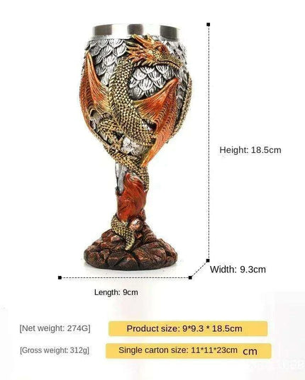 Dragon Resin Stainless Steel Beer Mug - Hand Painted Gothic Viking Skull Wine Goblet