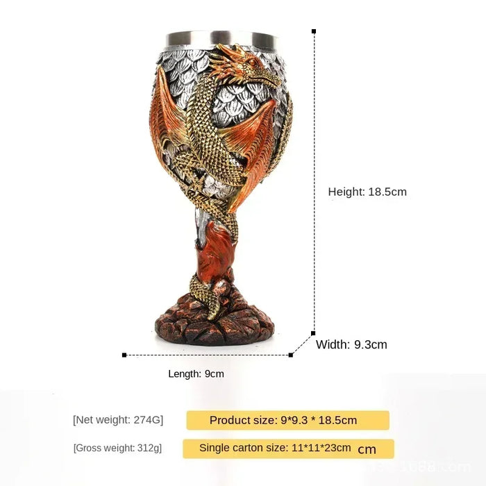 Dragon themed 3D Resin and Stainless Steel Beer Mug - Hand Painted Gothic Wine Goblet Viking Skull Glass