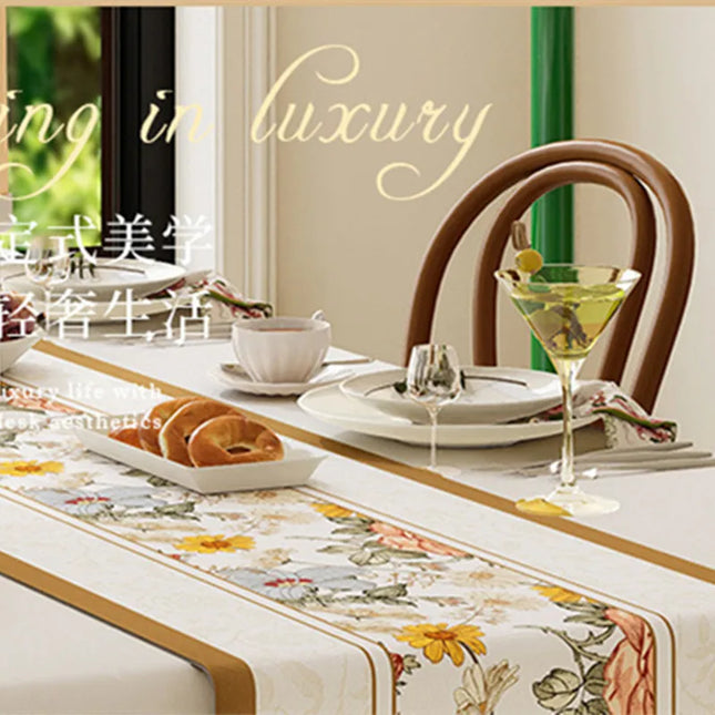 Vintage Floral Jacquard Table Runner With Tassel Polyester Cotton Home Decor