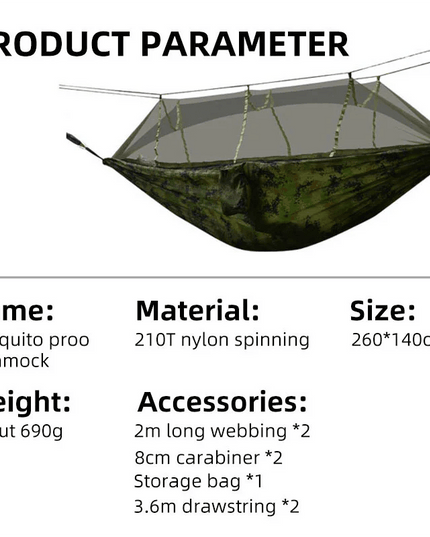 Outdoor Adventure Hammock with Insect Protection - Lightweight Portable Hanging Bed for Camping Comfort