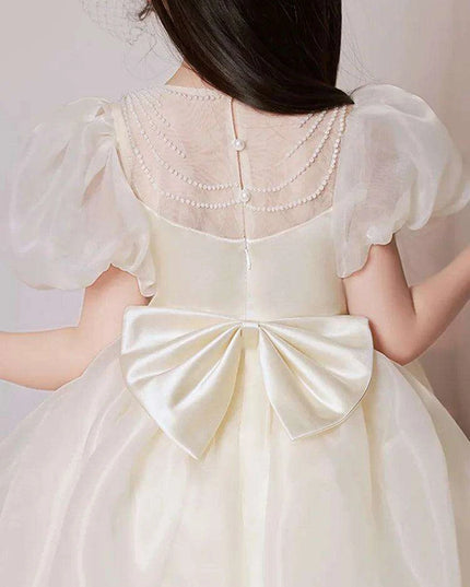 Charming Girls' Princess Ball Gown with Elegant Beading and Bow for Birthday Parties and Performances