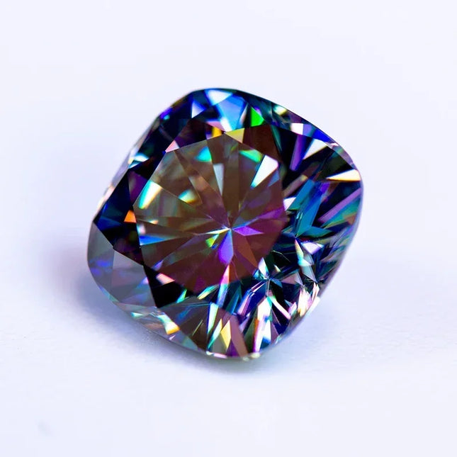 BAOPIN Moissanite Rainbow Green Cushion Cut Gemstone with Certificate