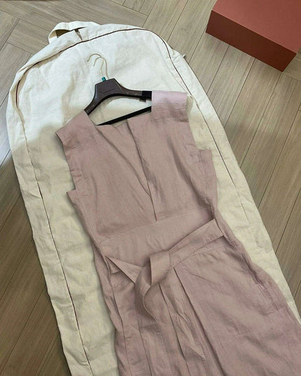 Chic Sleeveless Linen Summer Dress with Elegant Long Skirt and Waist Detail