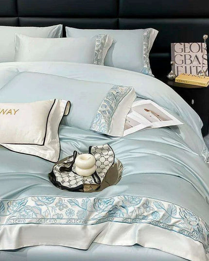 Luxury Rose Butterfly Embroidery 4-Piece Egyptian Cotton Bedding Set